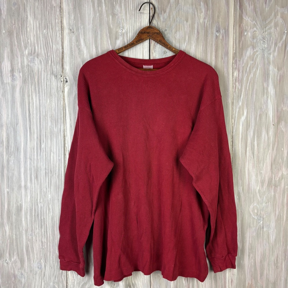 VTG GAP Red Waffle Knit Long Sleeve Thermal Shirt Mens M Made in USA Faded Cozy